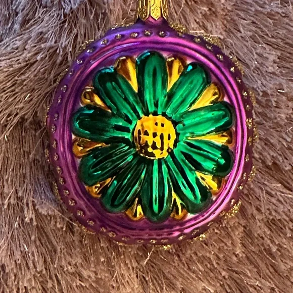 Christopher Radko? Purple and Green Floral Ornament Stunning! Vintage Glass - Picture 1 of 7